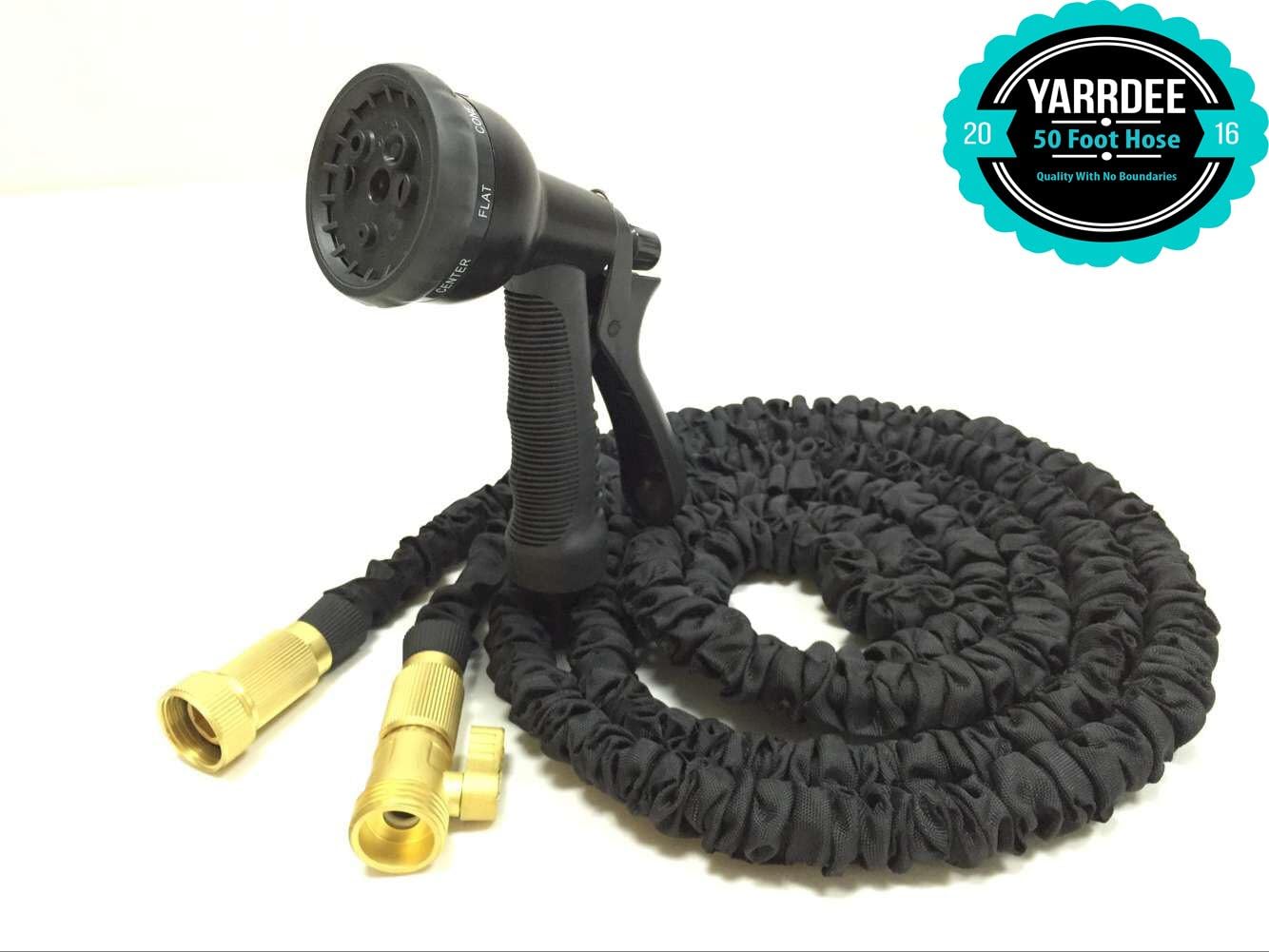 2016 New 50Ft, Lightweight, Heavy Duty, Expandable Garden Hose By Yarrdee - Great for Watering & All Chores - Solid Brass Fitting Connectors โ Close Valve โ Retractable Collapsible Easy Storage