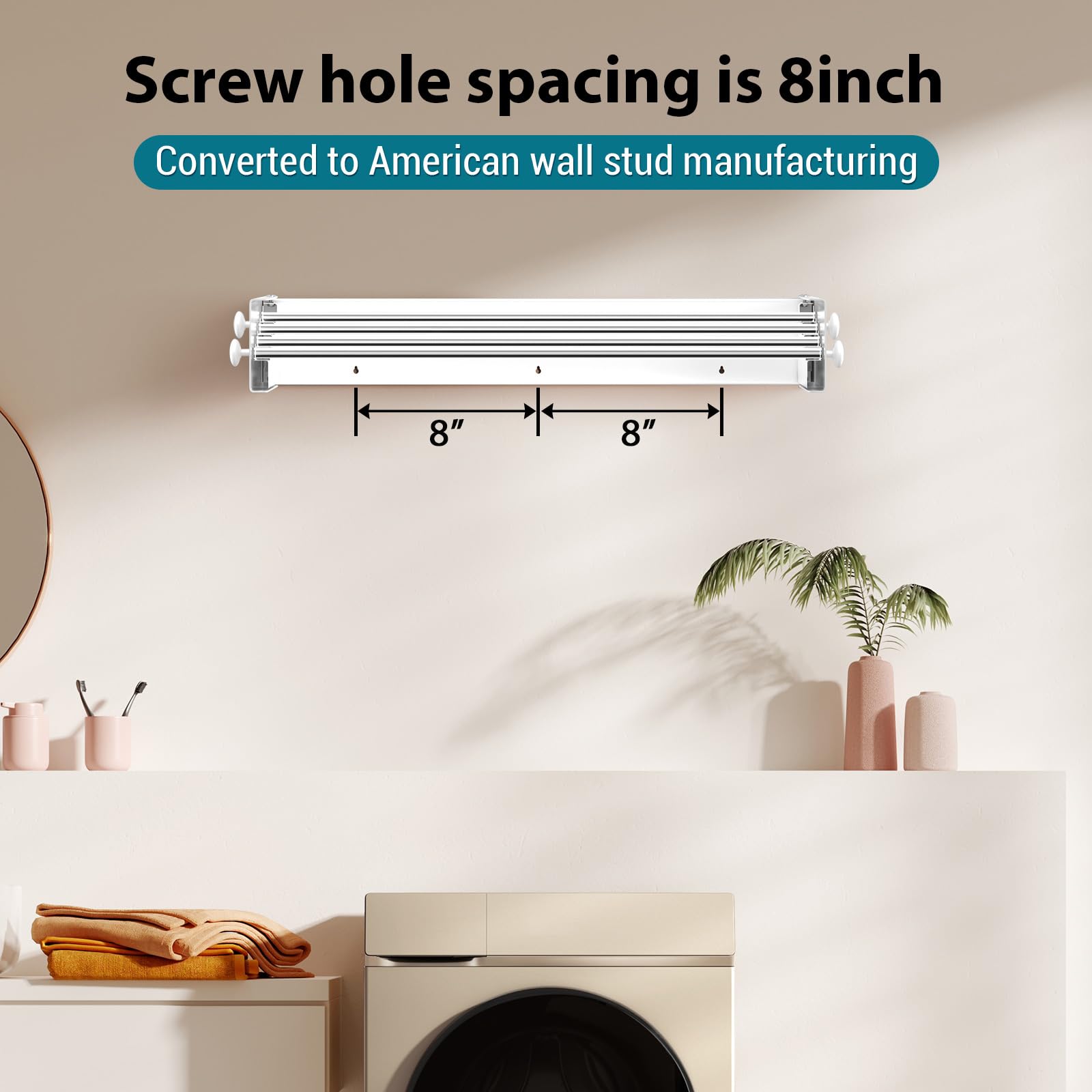 Upgrade 4 Knaufhaken zur Wandmontage: 59,9 cm breit, zusammenklappbar, Wäscheständer, 4 Aluminiumstangen, 2,5 m Lange Trocknung (60 cm, runder Haken)