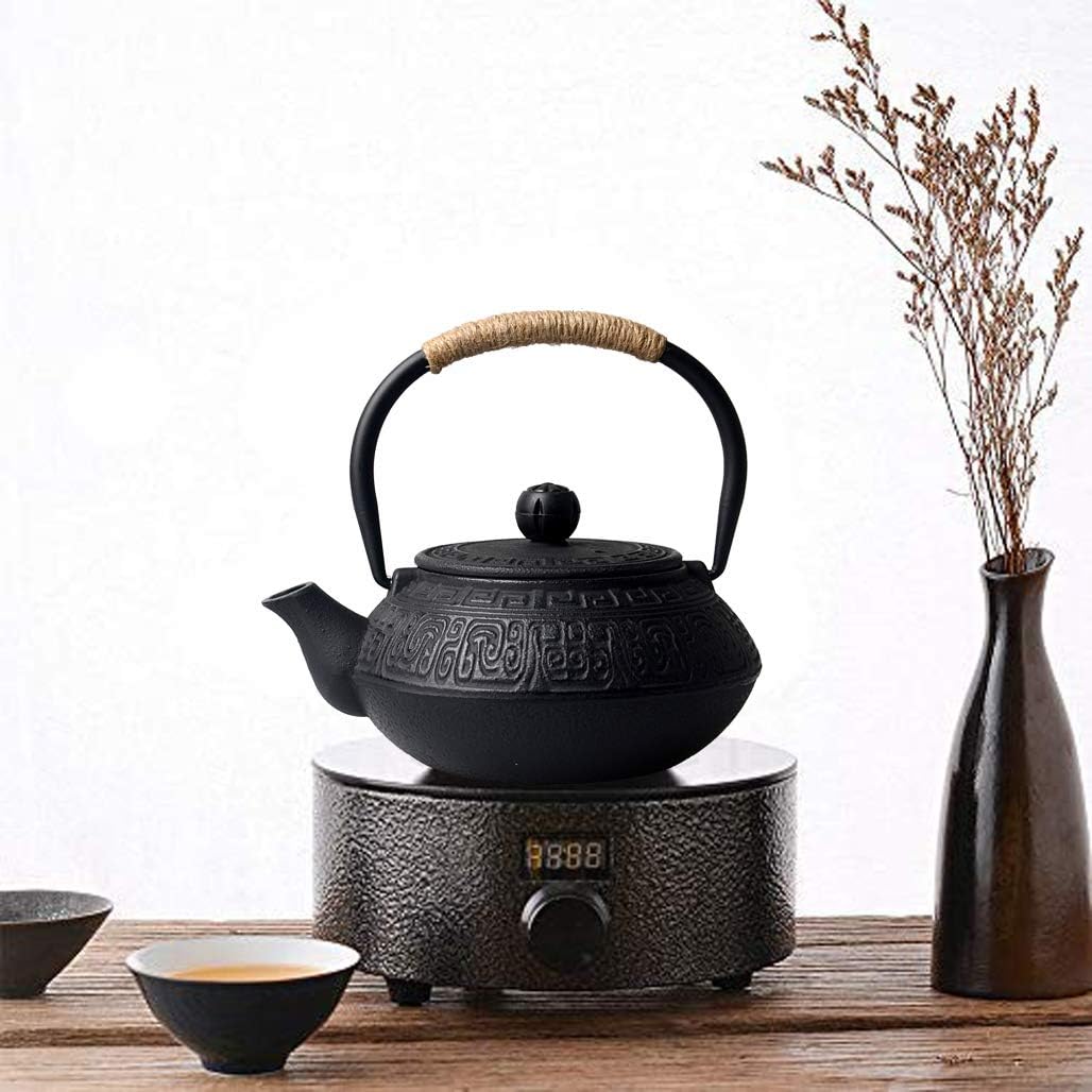 Hwagui - Chinese Cast Iron Teapot with Tea Infuser, Iron Tea Kettle Set, Benefit for Healthy(600ml/20oz)