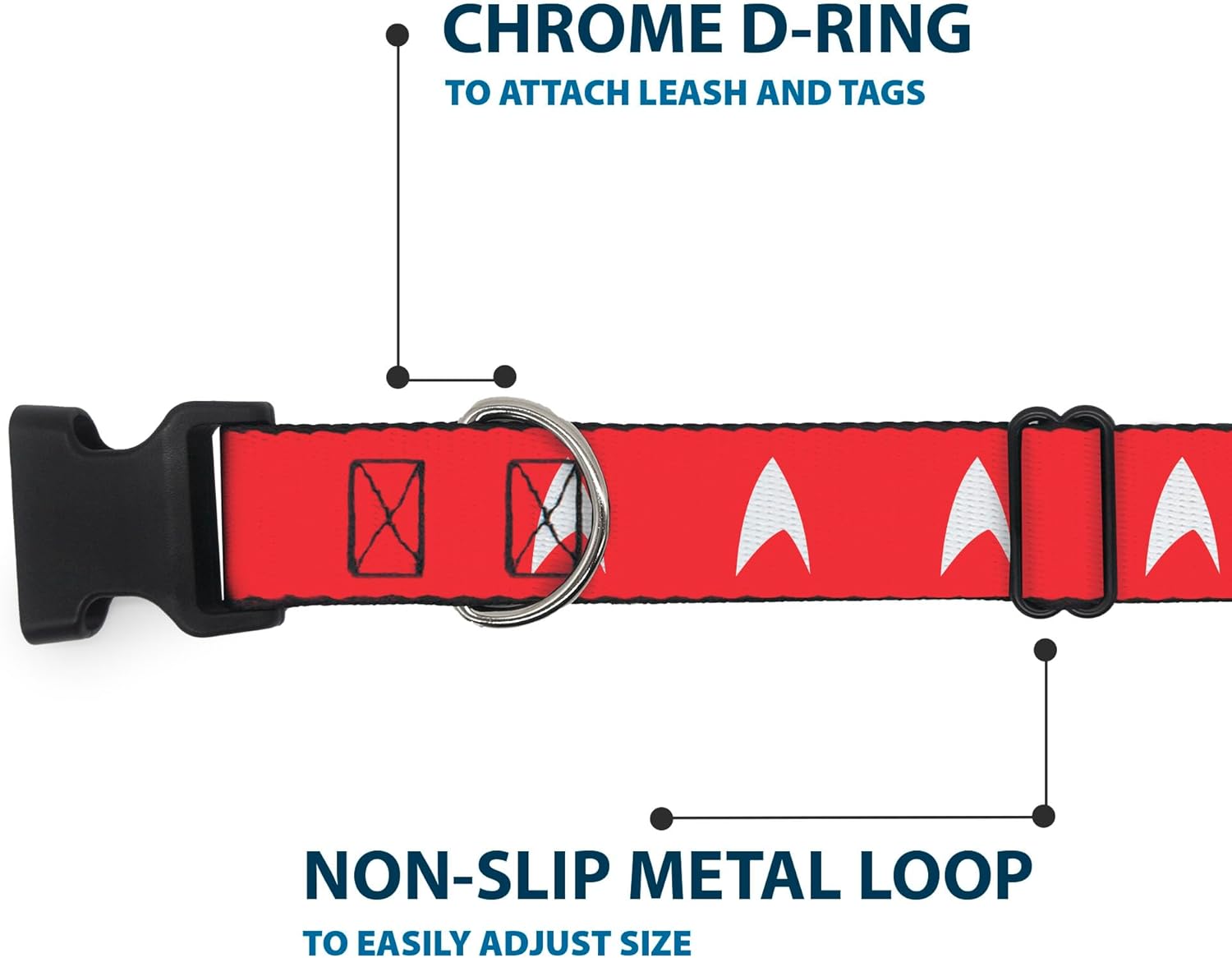 CBS Studios Inc. Pet Collar, Dog Collar Plastic Buckle, Star Trek Starfleet Insignia Red White, 20 to 31 Inches 1.5 Inch Wide