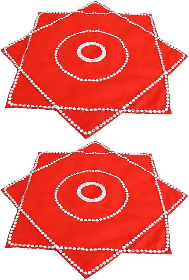 NUOBESTY 2 Pcs Dance Handkerchief Octagonal Towel Red Flower Art Decor Vintage Performance Prop Decor for Women Girls