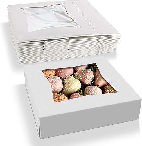 Miniatura 8 de MT Products Cajas de fresa cubiertas de chocolate blanco de 10 x 10 x 2.5 pulgadas, cajas de pastelería (paquete de 15)  fabricadas en los Estados