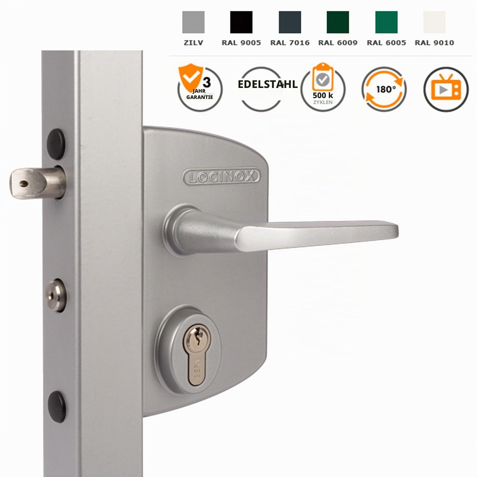 LOCINOX Drehtorschloss LAKQ6060 U2, Tiefscharz RAL 9005 für 60 bis 80mm Rahmenprofile - Gartentorschloss, Flügeltorschloss, kastenschloss mit zylinder zum aufschrauben, Gartentürschloss