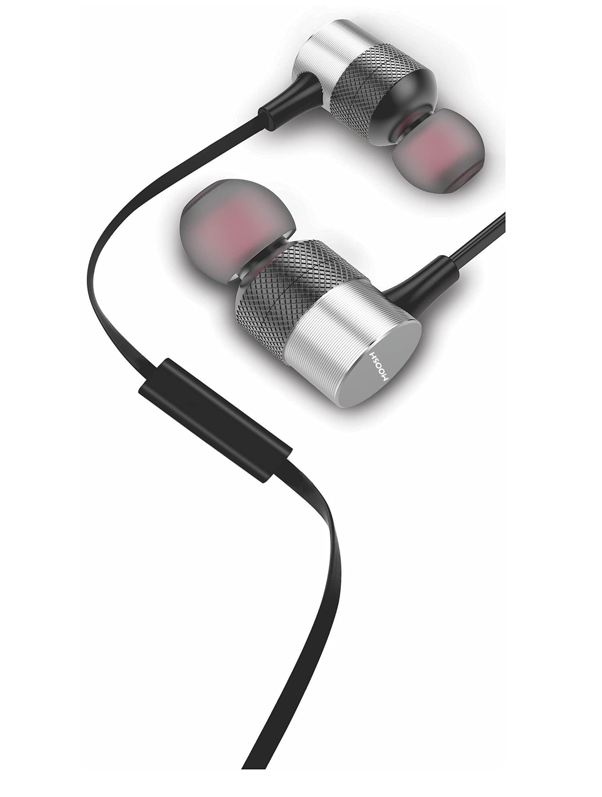 MOOSH Supreme Bass in-Ear Wired Earphones, in-line Remote Control with Mic for Music & Calls, HD Sound Mobile Headset with Noise Isolation, Flat Cable & 3.5mm Anggled Jack Wired Earphones (Black)