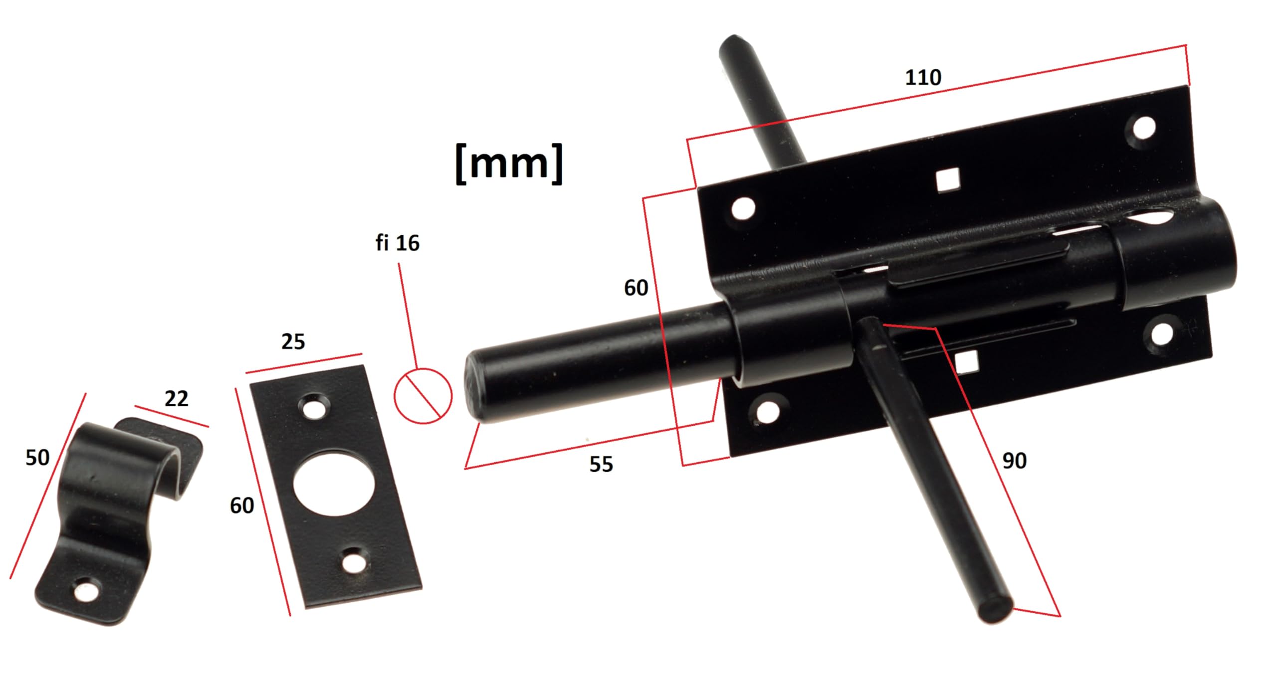 Zasuwa drzwiowa dwustronna 100 mm czarna, do furtki i drzwi, antywłamaniowa, metalowa
