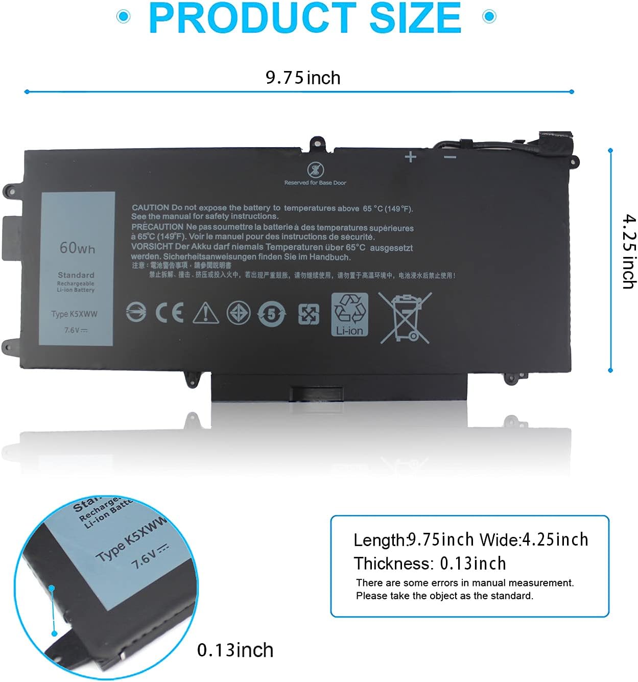K5XWW Battery for Dell Latitude 5289 7389 7390 2-in-1 Latitude E5289 L3180 2-in-1 P29S Series 71TG4 N18GG 6CYH6 725KY 451-BBZC 7.6V 60Wh