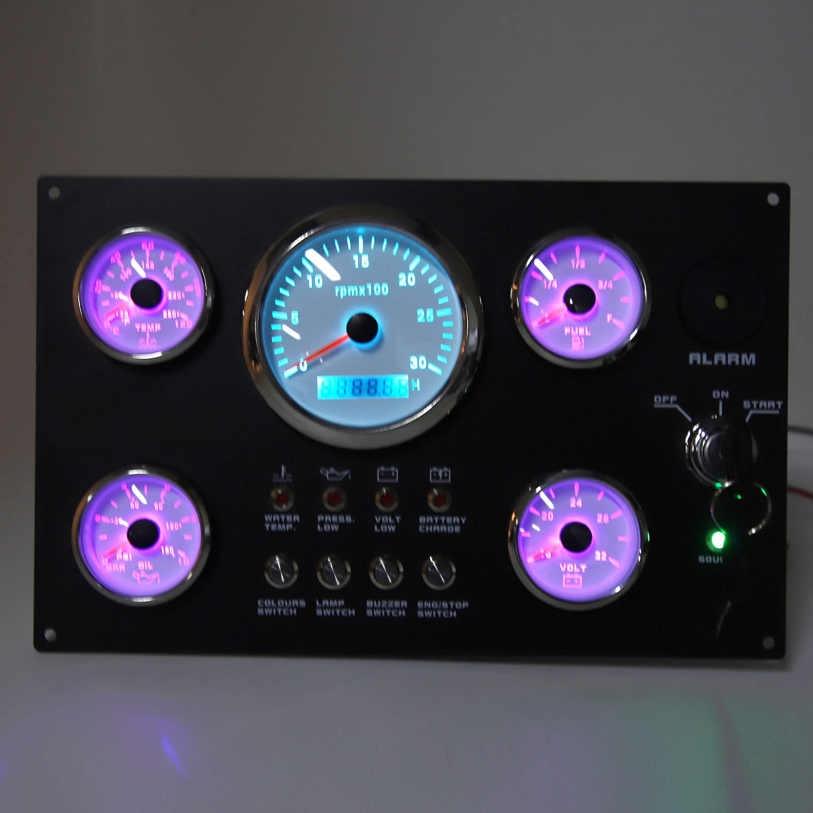 Panel de calibre marino Torvex, grupo de instrumentos de calibre 5, 24 V, 3000 RPM, con retroiluminación de 7 colores, voltaje de presión de aceite para barco y yate