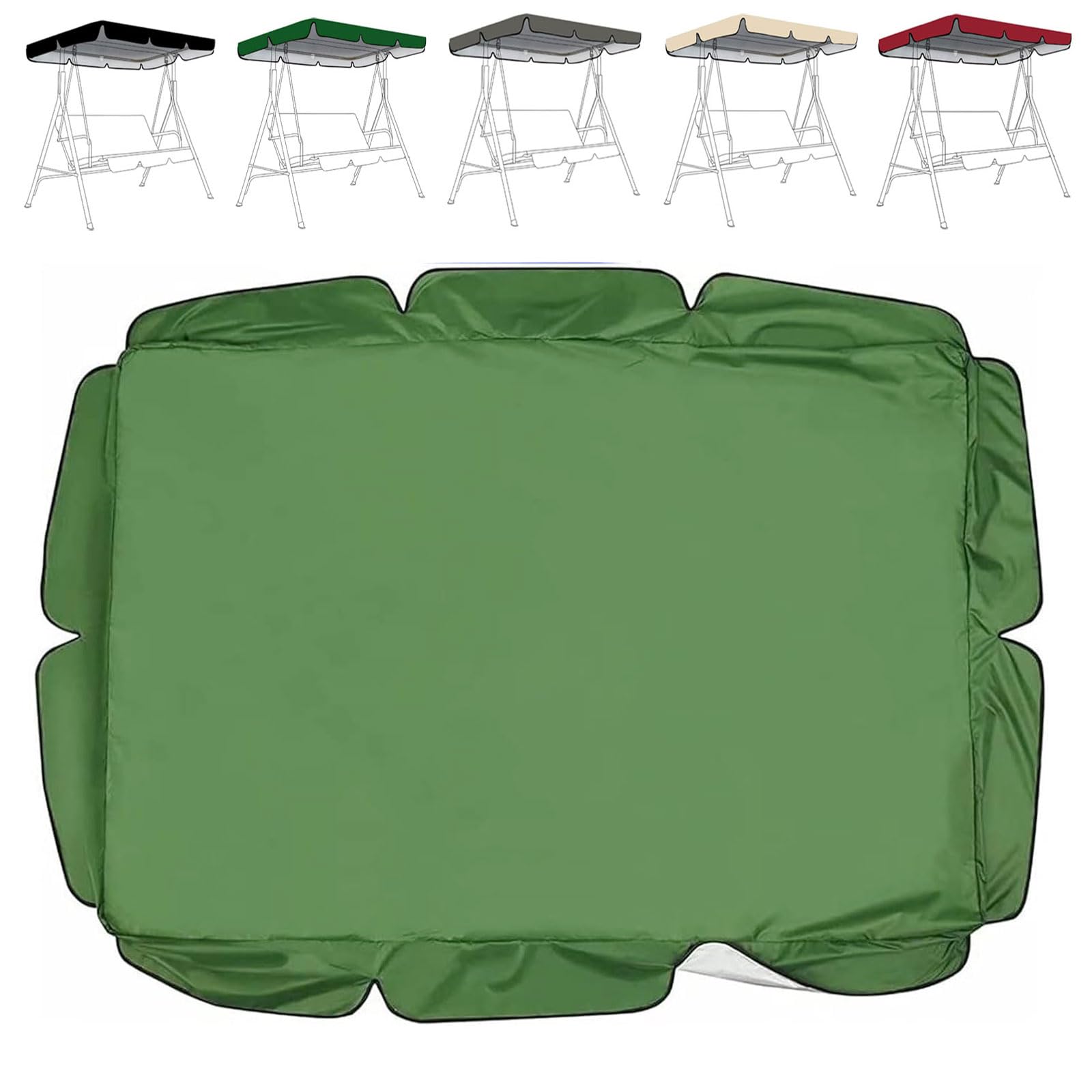 Replacement Swing Seat Canopy Waterproof Cover Silver Coated Polyester Outdoor Furniture Protector,Swing Chair Top Cover (Cover Only)(Size:77x49x6inch/195x125x15cm,Color:Green)