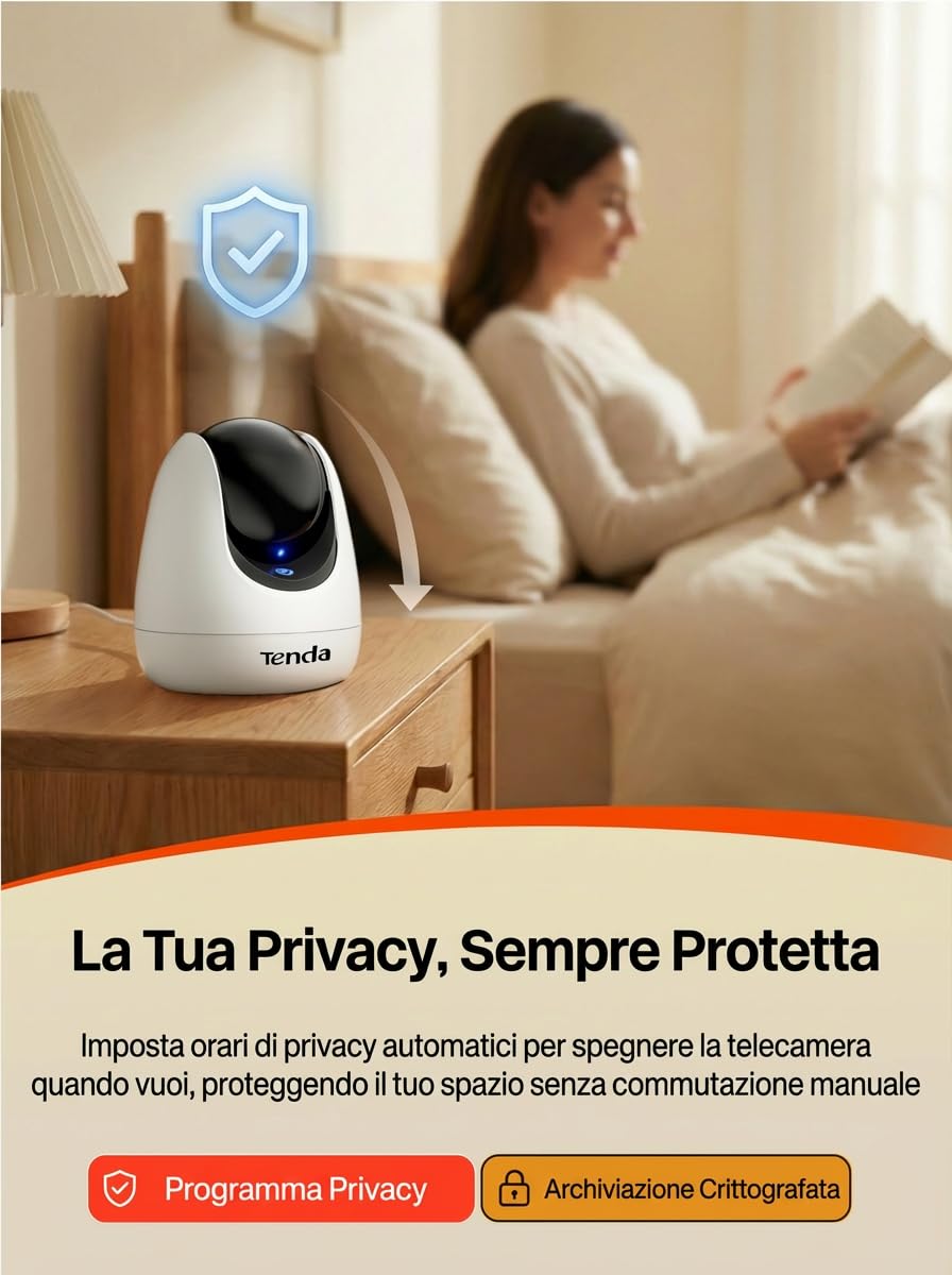 Tenda CP3 Pro Telecamera Wi-Fi Interno, 360° 2K Videocamera di Sorveglianza, Webcam di Sicurezza per Bambini/Anziani/Cani, Visione Notturna, Chiamata con un Tocco, Audio Bidirezionale, Wi-Fi 6