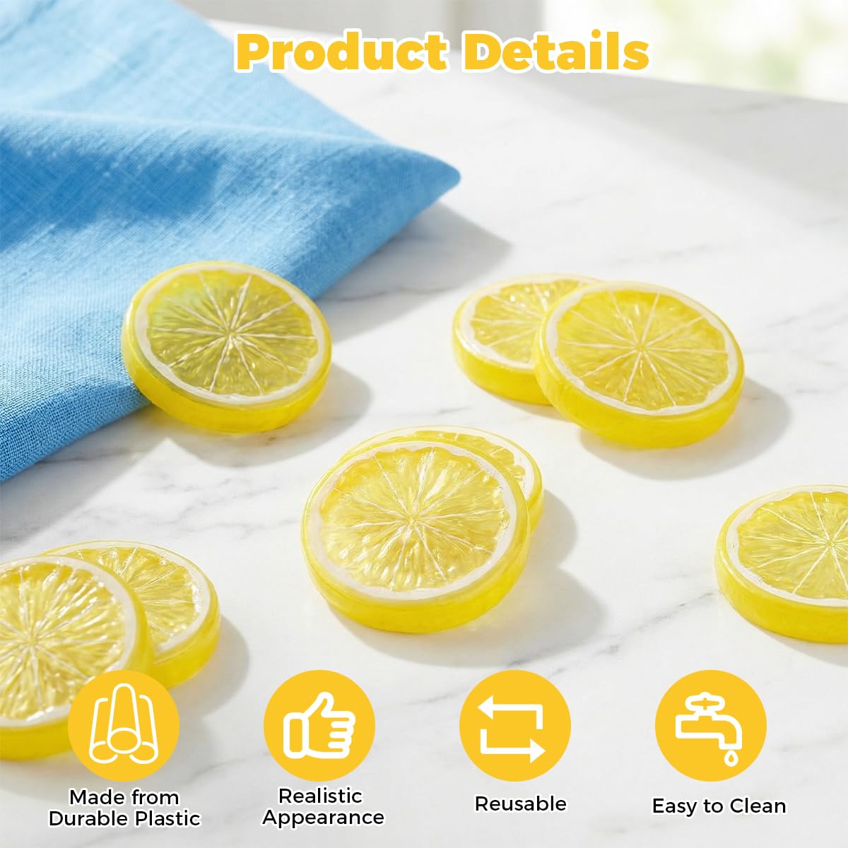 20 Piezas Rodajas de Limón de Plástico Artificiales, 6 cm x 8 mm, Rebanada Falsa del Limón, para Fiesta Cocina Boda Centro Mesa Manualidades DIY Accesorio Fotográfico (Amarillo)