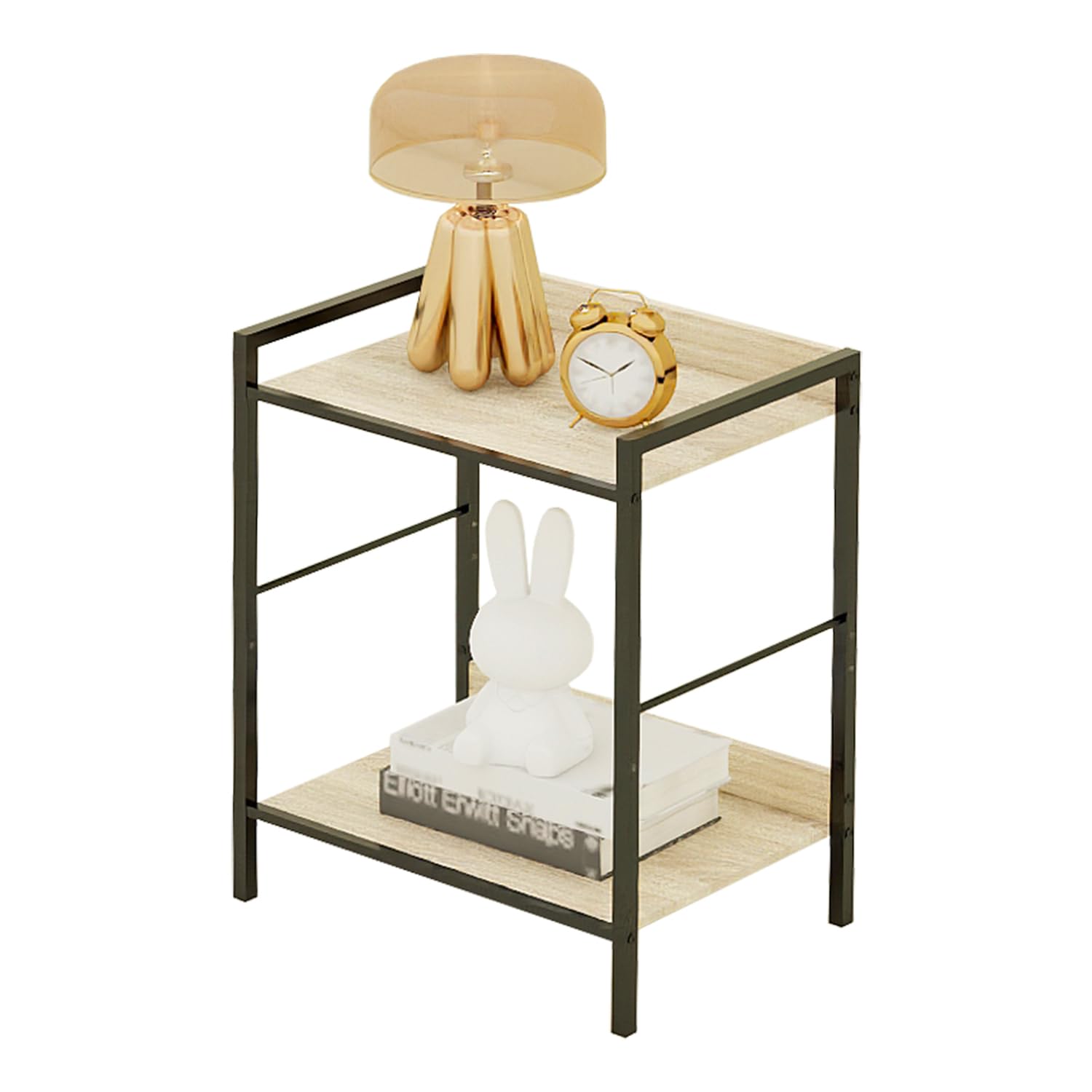 Small End Table, Side Table 17 inch, Narrow Nightstand Bedside Table, Sofa Entryway Table, Coffee Table, with Black Metal Frame, for Bedroom, Livingroom, Bathroom - White Oak
