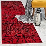 Antep Rugs Floral 2x7 Alfombra abstracta para interior Siesta (rojo negro, 2 pies x 7 pies)
