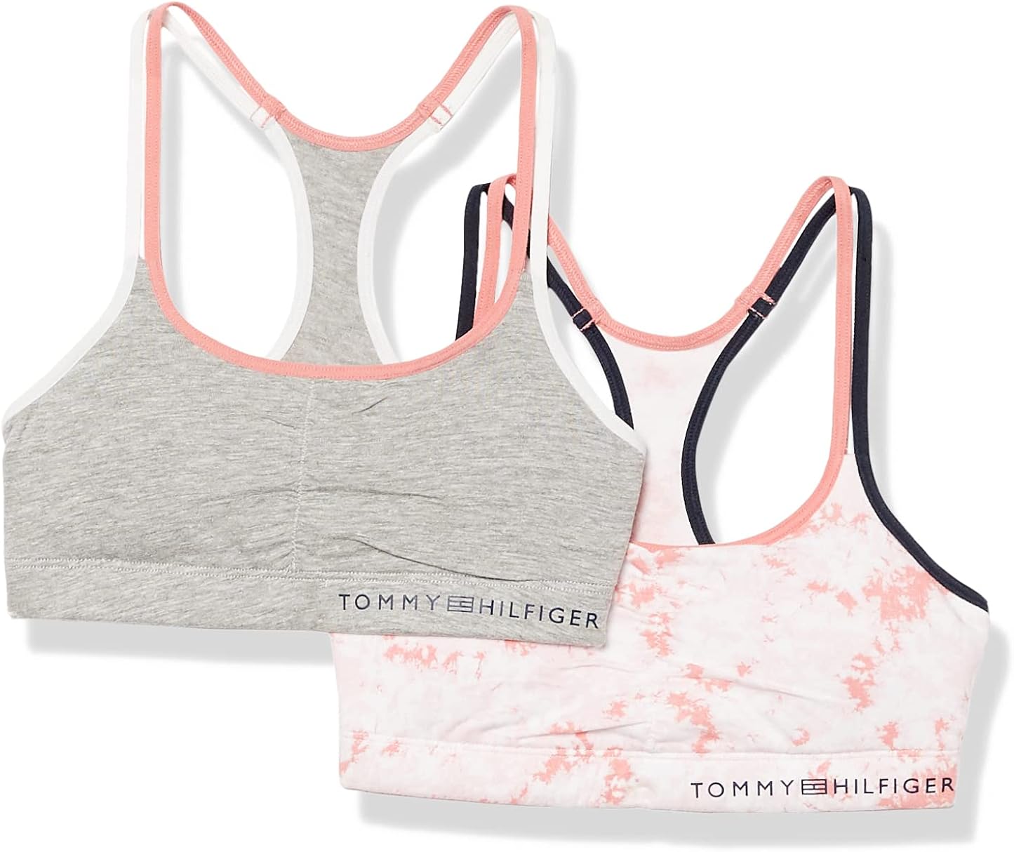 Tommy Hilfiger Girls' Crop Sports Bra (Pack of 2), Racerback Straps & Soft Elastic Waistband, Cotton & Spandex Legacy