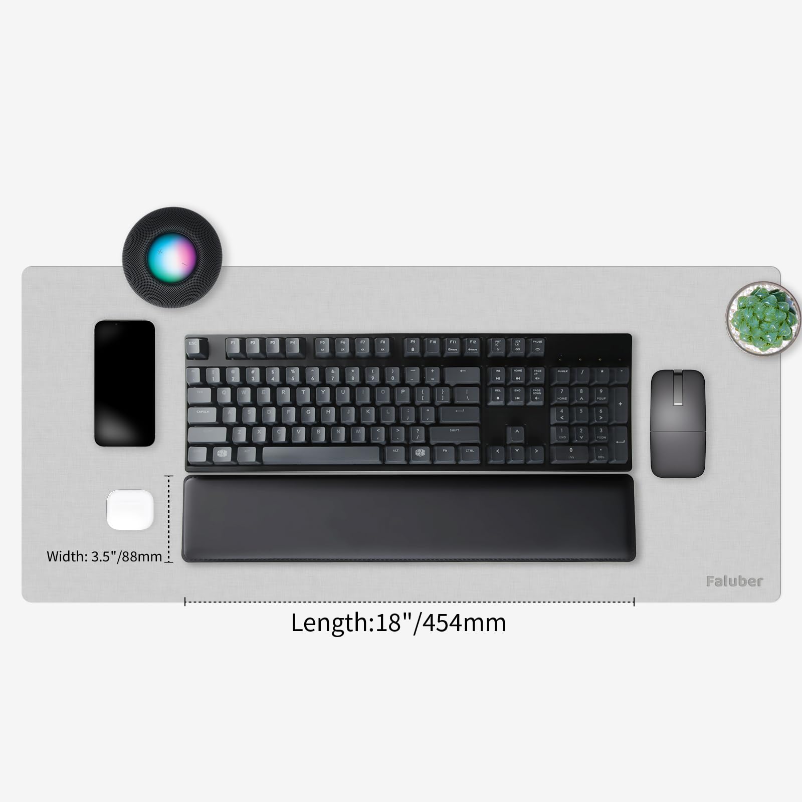 Faluber Cooling Gel Wrist Rest, 18-inch Length for Full-Sized Keyboard, Memory Foam Palm Rest with Non-Slip Footpad, Ergonomic Design, Stain Resistant, PC Accessory Gaming Gear (Large-Full Size)