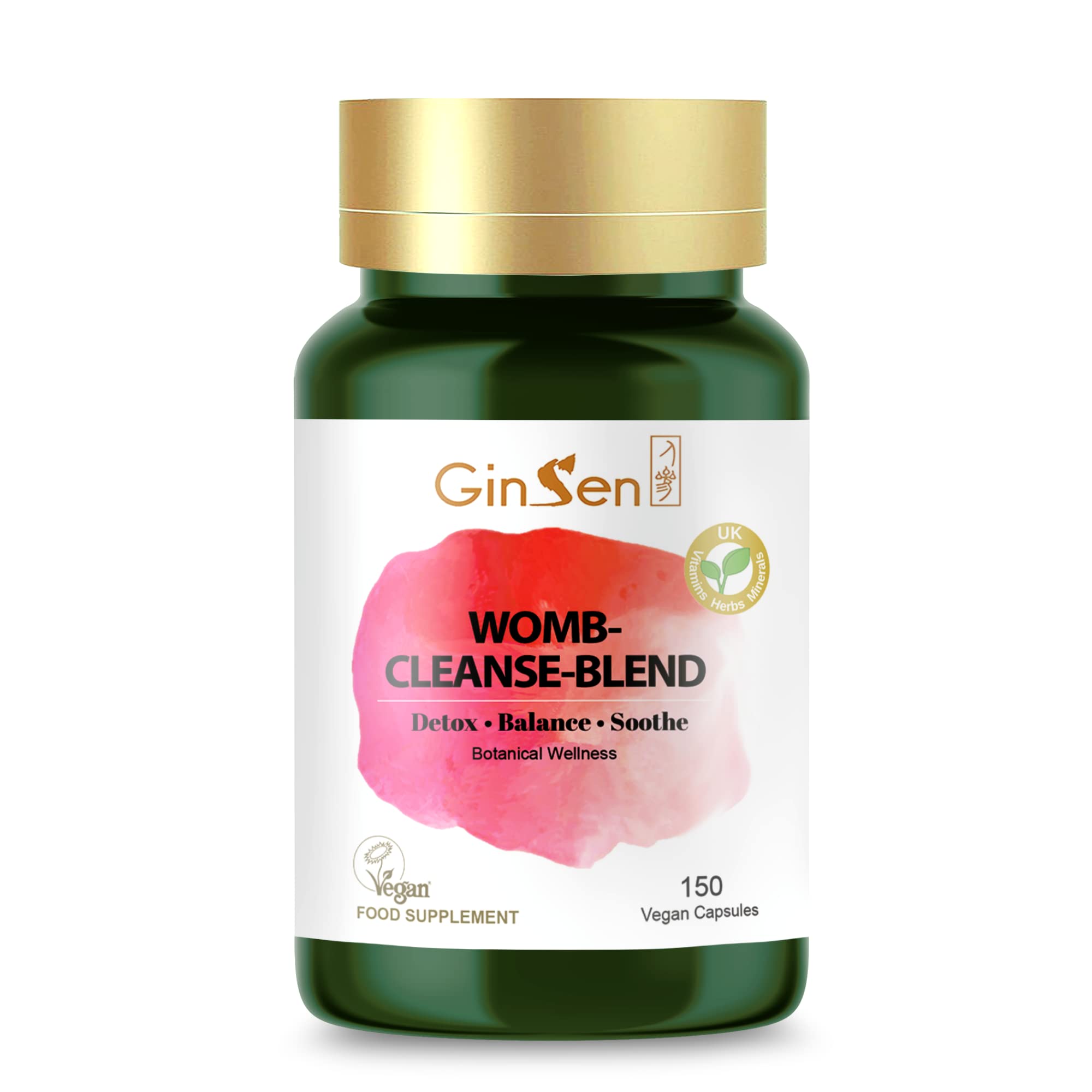 GinSen Womb-Cleanse-Blend, Natural Womb Maintenance, Detox, Rebalance and Nourish, Hormonal Balance, 150 Capsules, Vegan Approved, Made in UK