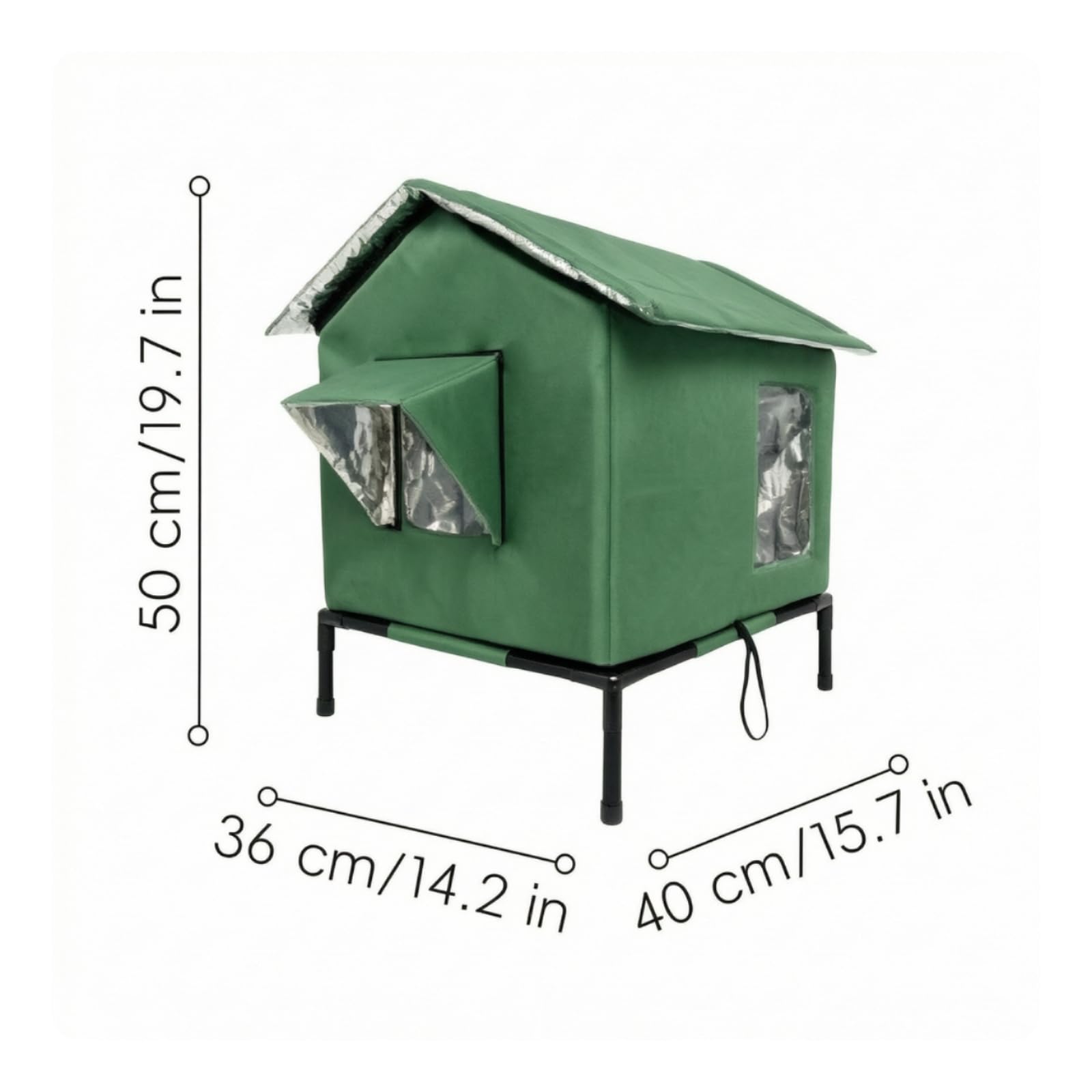 Abri Extérieur pour Chat Surélevé, Vert Militaire, Size to 1 | Toit Incliné Protecteur, Maisonnette pour Chat Surélevée, Résistant contre Intempéries, Balcon