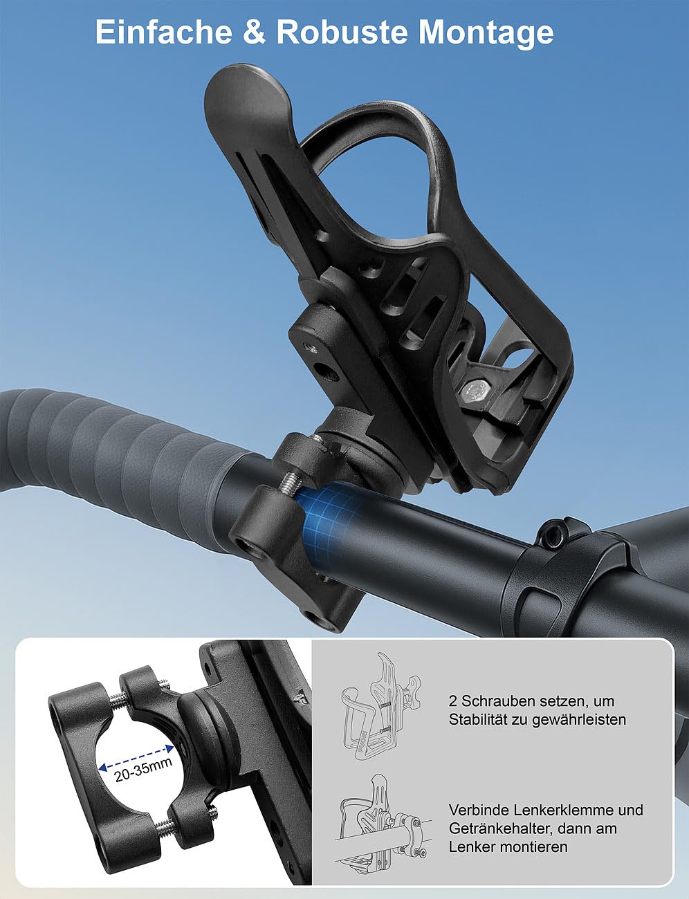 PEARL portaborraccia bicicletta: Set da 4 Portabottiglie per bicicletta e moto, regolabile, per telaio e manubrio (portabicchieri universale, portabicchiere manubrio moto, scooter)