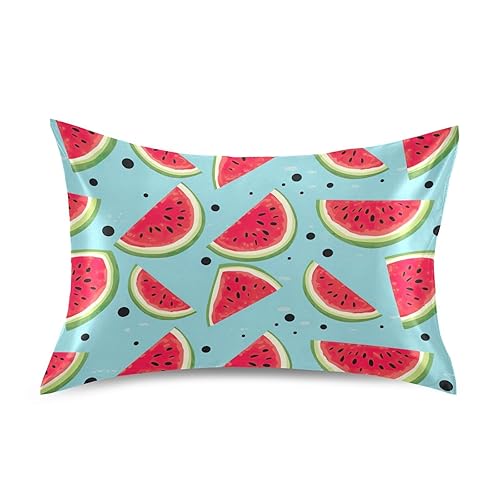 SPRIPORT Watermelons Watercolor Satin Pillowcase for Hair and Skin Super Soft Silk Pillow Cases with Envelope Closure Ultra Smooth Pillow Covers for Sleeping Women Men Gift (20" x 40", 1 Pack) - King (20" x 40")