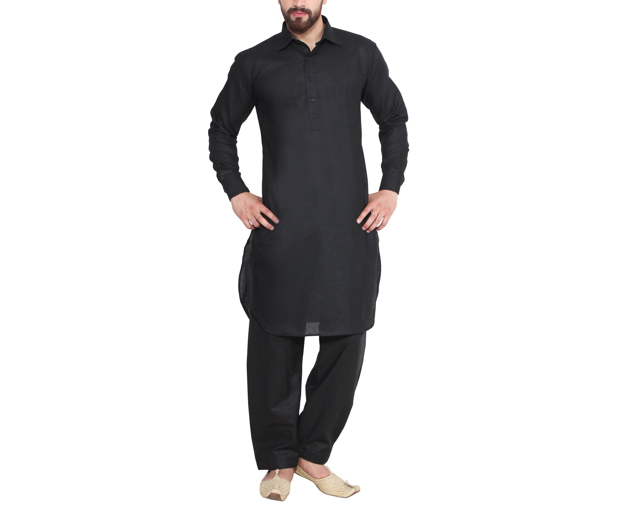 SojanyaRoyal Kurta (Since 1958), Black, Pathani Kurta Salwar With Classic Collar, Cotton Linen - Black -
