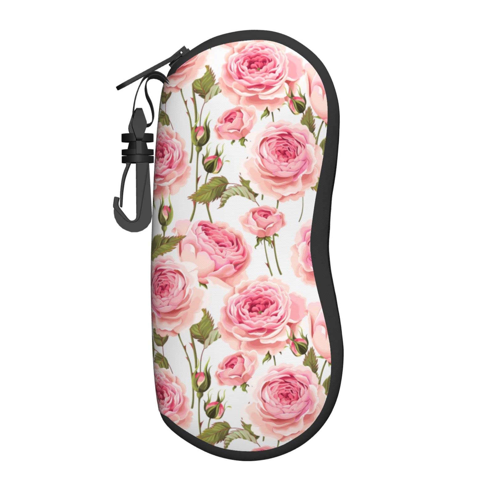 AOOEDM Pink Rose Flower Fashion Glasses Case Cover Soft Sunglasses Case Portable Travel Eyeglass Case Pouch with Belt Clip for Women Men