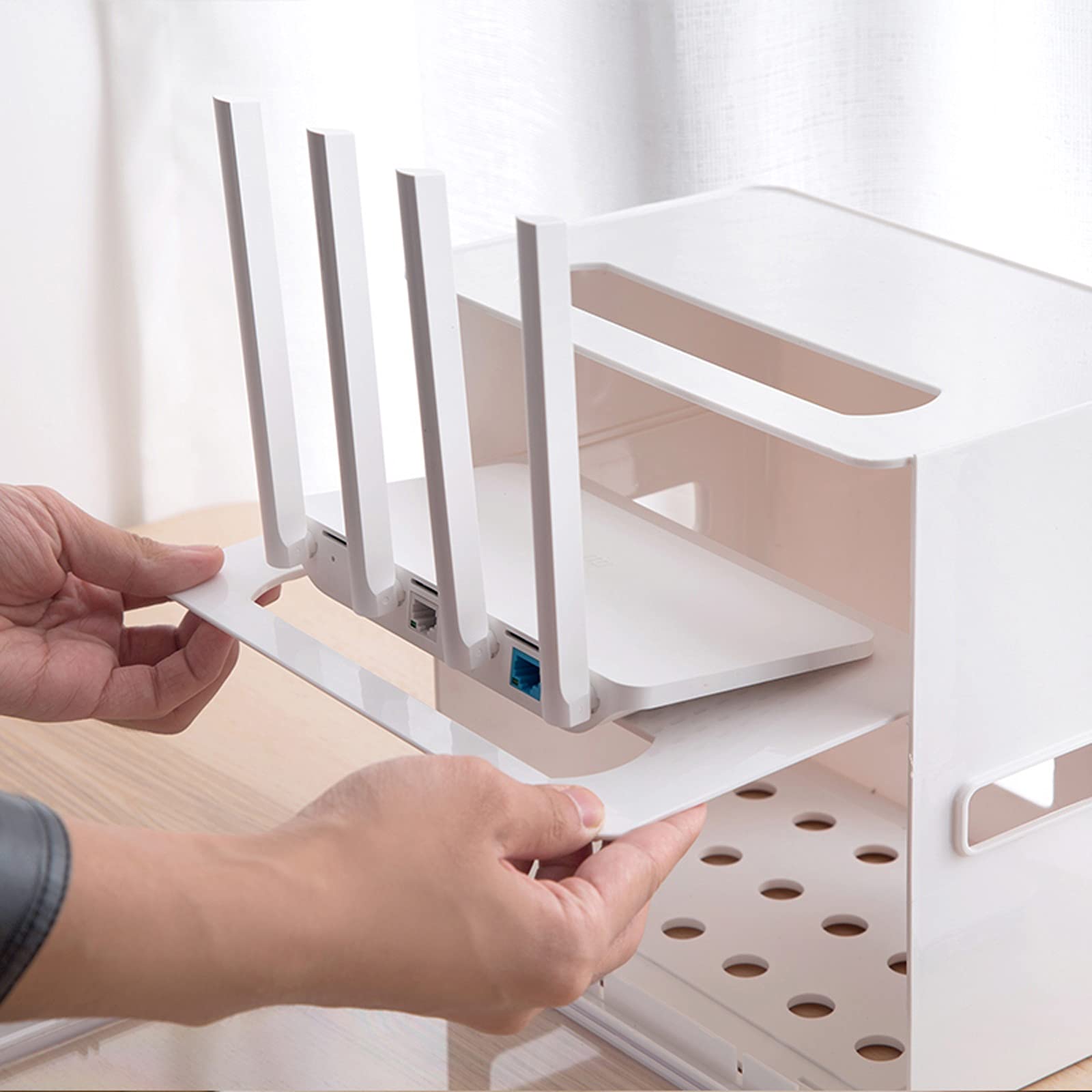Gestione Cavi Box Semplice presa e cavo di alimentazione Casella di immagazzinaggio della scatola di archiviazione del router, scatola di gestione dei cavi a doppio strato per nascondere i fili Strisc