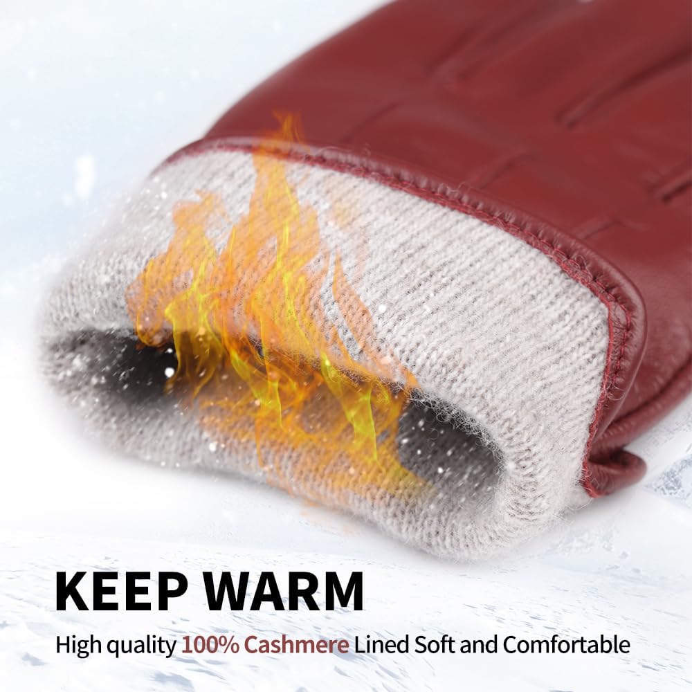 MGGMOKAY Mens Leather Gloves Lambskin Touch Screen Gloves Warm Cashmere Lined - Image 4