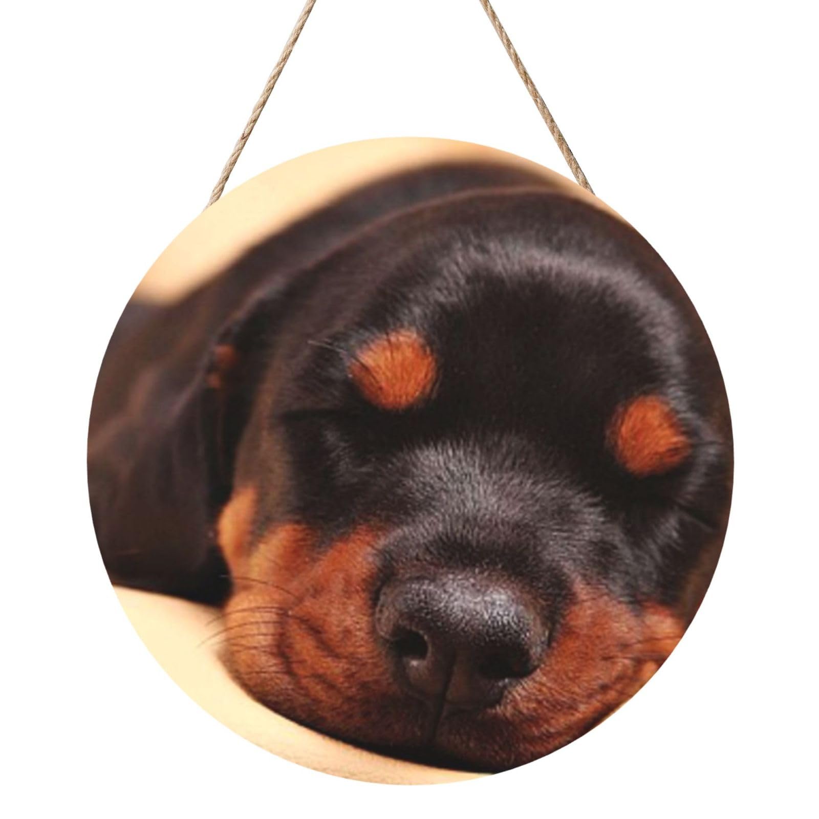 InOmak Doberman Puppy Sleeping Dogs Pets Dogs Doberman, Round Wood Panel Painting 12 in, Wall Hanging Painting For Home