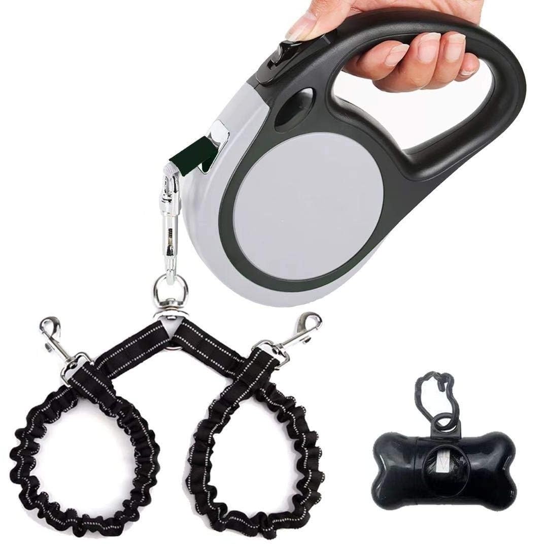 YaLunpc Dual Retractable Dog Leash Gray