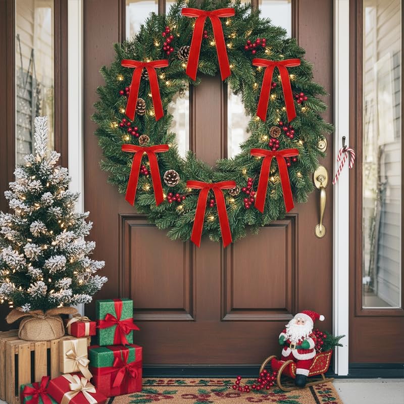 24 Pcs Velvet Christmas Tree Bows Ornaments, Vintage Velvet Ribbon Bows for Tree, Wreath & Garland, Classic Holiday Ribbon Decor for Indoor Xmas Decorations and Gift Wrapping - Image 4