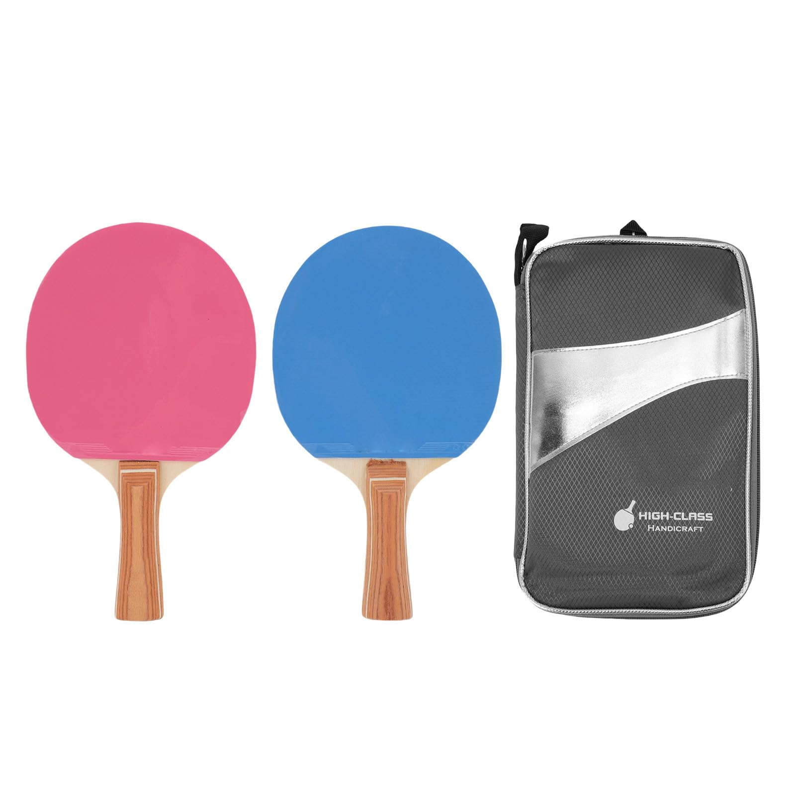 Keenso Table Tennis Paddle Set, 7 Ply Wood Rackets with Pink and Blue Paddles Storage Case for Indoor Outdoor Practice Matches