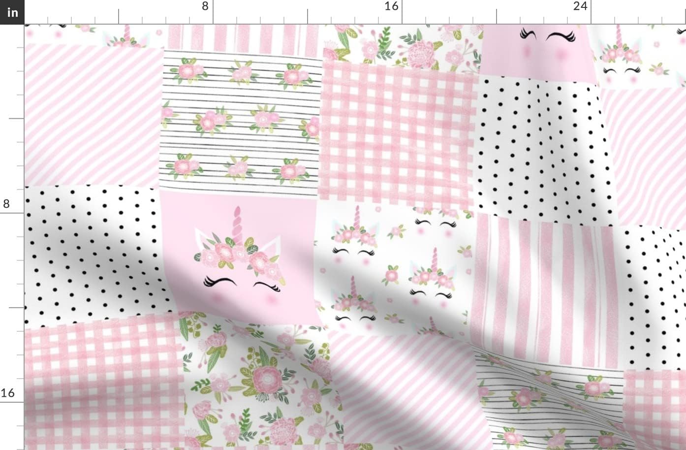 Spoonflower Fabric - Unicorn Quilt Cheater Nursery Wholecloth Girls Stripes Polka Dot Printed on Denim Fabric by The Yard - Bottomweight Apparel Home Decor Upholstery