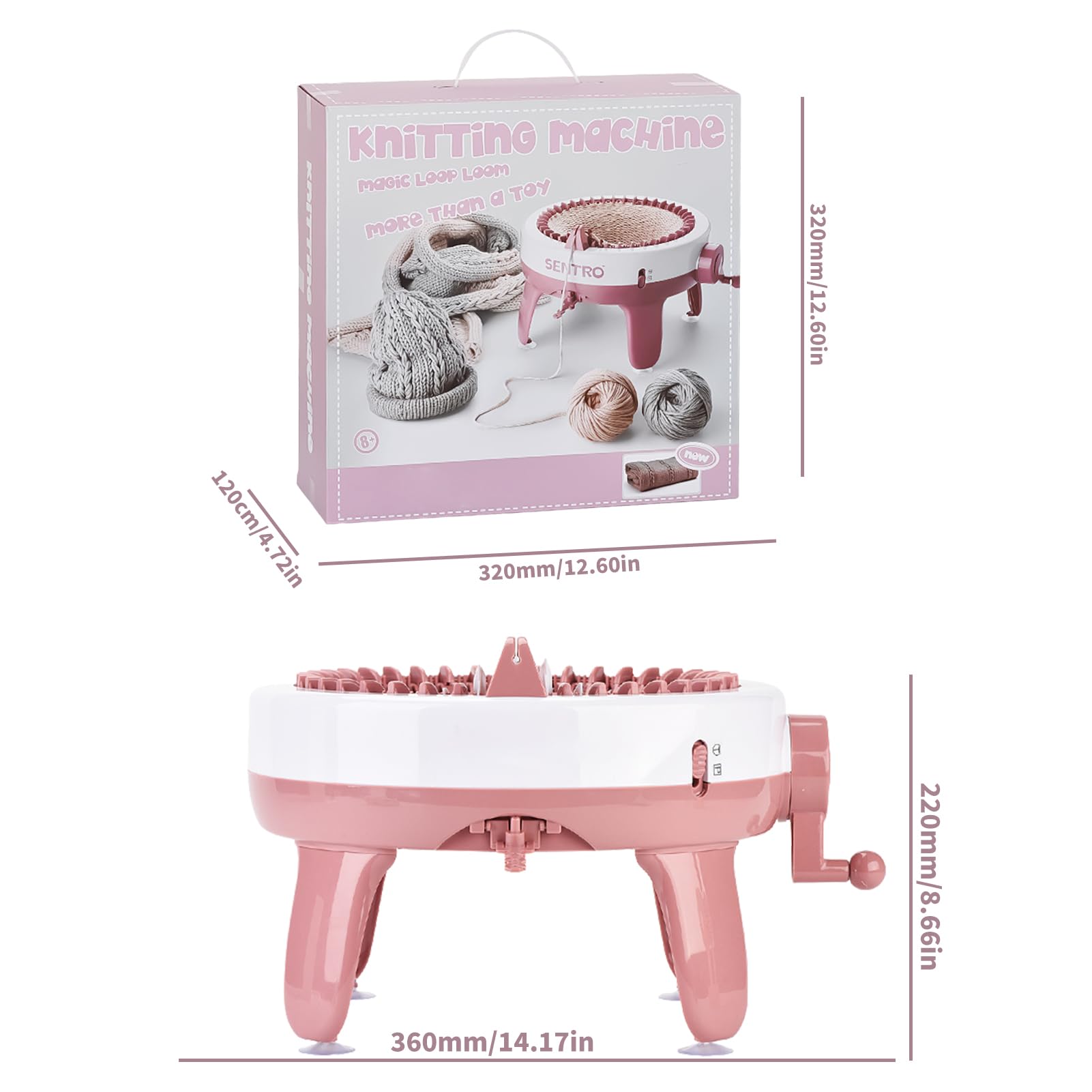 LetCart 48/40 Nadeln Strickmaschine mit Reihenzähler für Erwachsene/Kinder, Runde Strickmaschine Mit Dual-Modus, DIY-Handstrickmaschine für Mützen, Schals, Handschuhe und Socken (40 Nadeln)