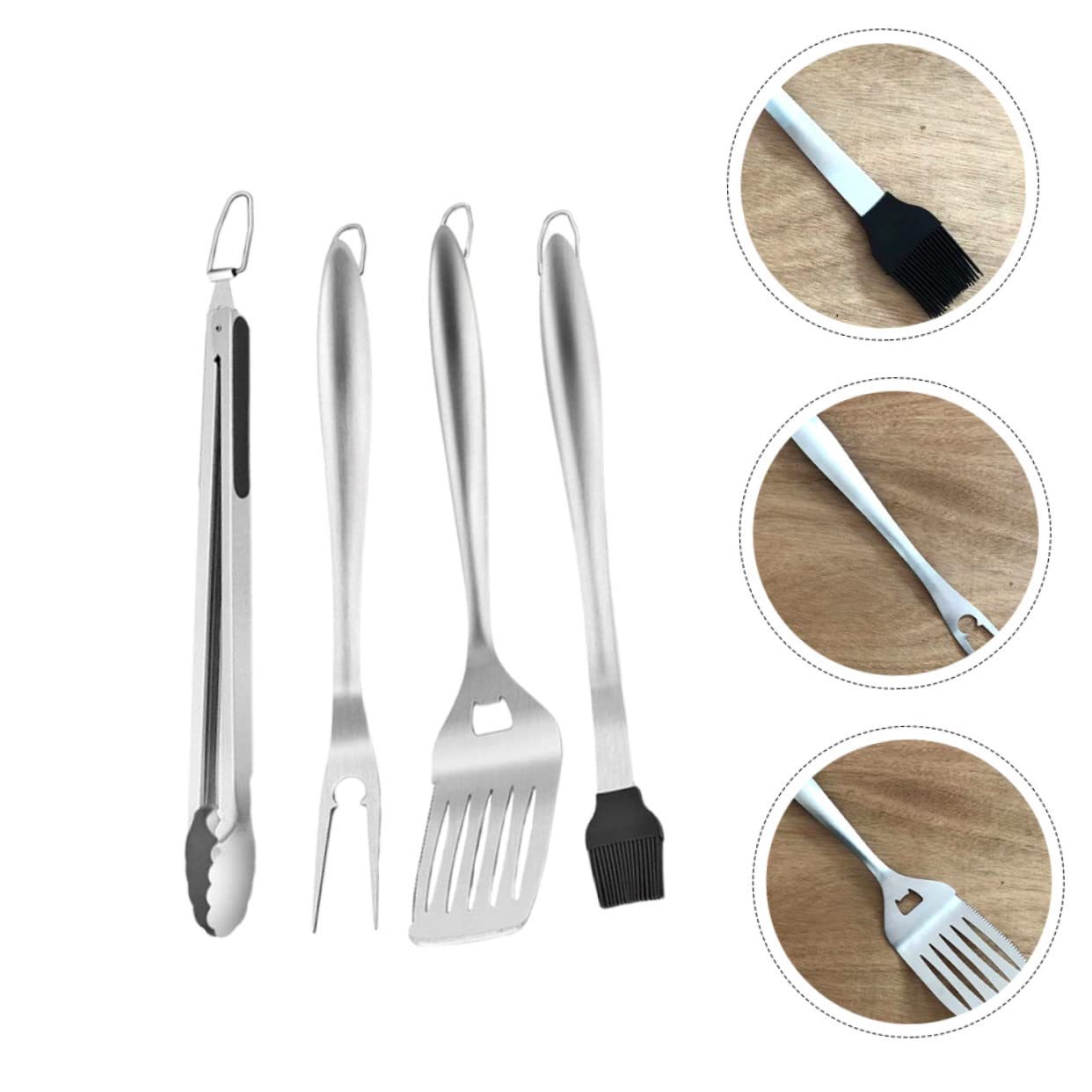 Set Utensili Barbecue in Acciaio Inox, Portatile Argento
