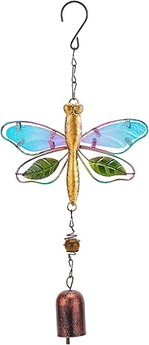 GORGECRAFT Campana de viento con forma de libélula de metal y cristal, campana de viento musical de 14.2 pulgadas, romántica y colorida con forma de