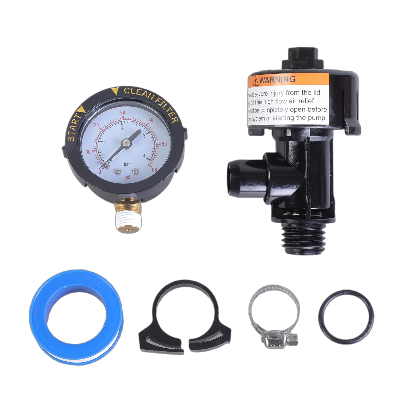 Kalttoy Manual Air Relief Valves Pressure Gauge O-Rings Clip Tape & Gauge Plug 98209800 For Pool Replacement Manual Air Release Valves
