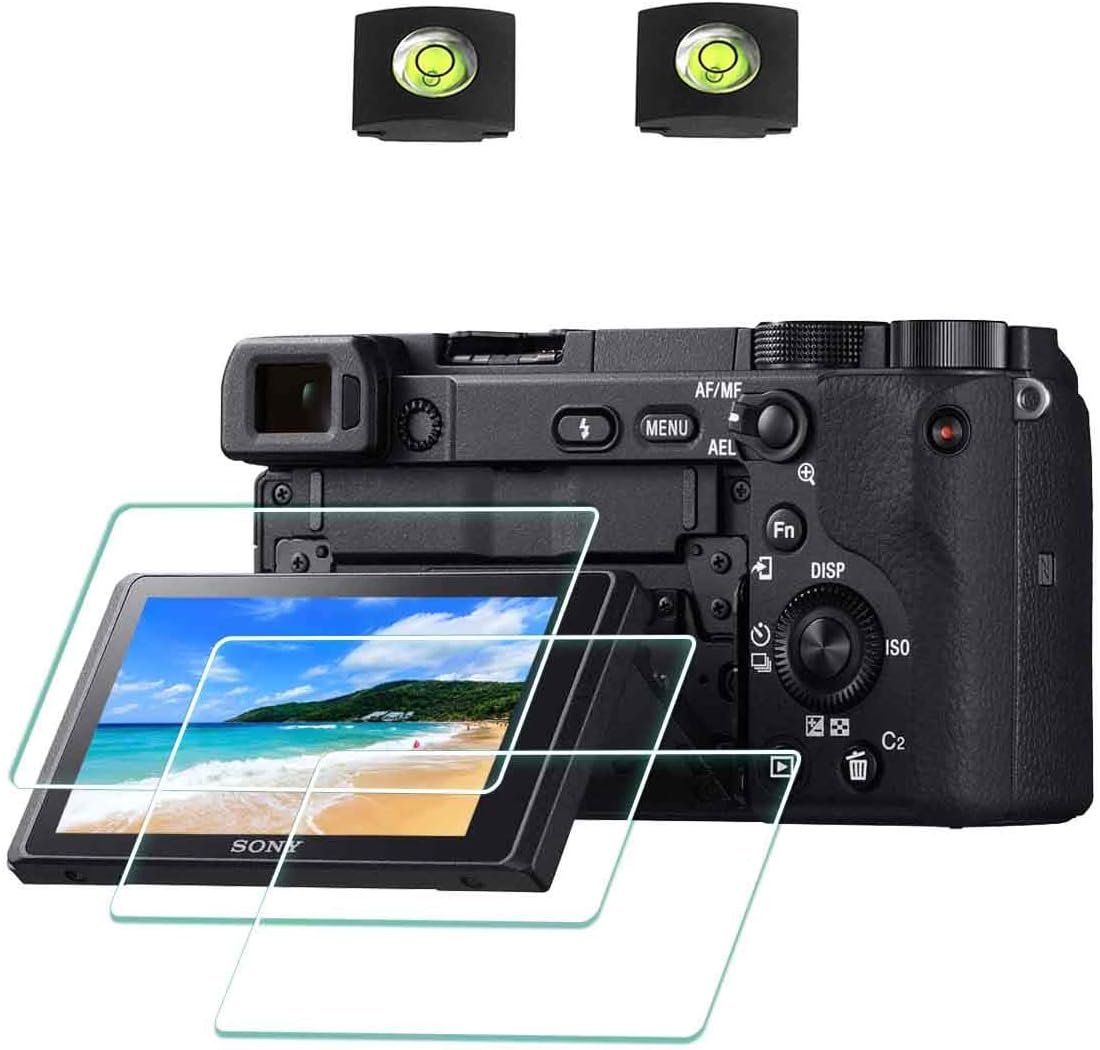 Screen Protector for Sony Alpha A6300 A6400 A6000 A5000 A6600 A6100 Camera & Hot Shoe Cover, Alpha 6300 6400 6000 5000 6600 6100 Tempered Glass Flim 0.3mm 9H Hardness Anti-Scrach Anti-Bubble
