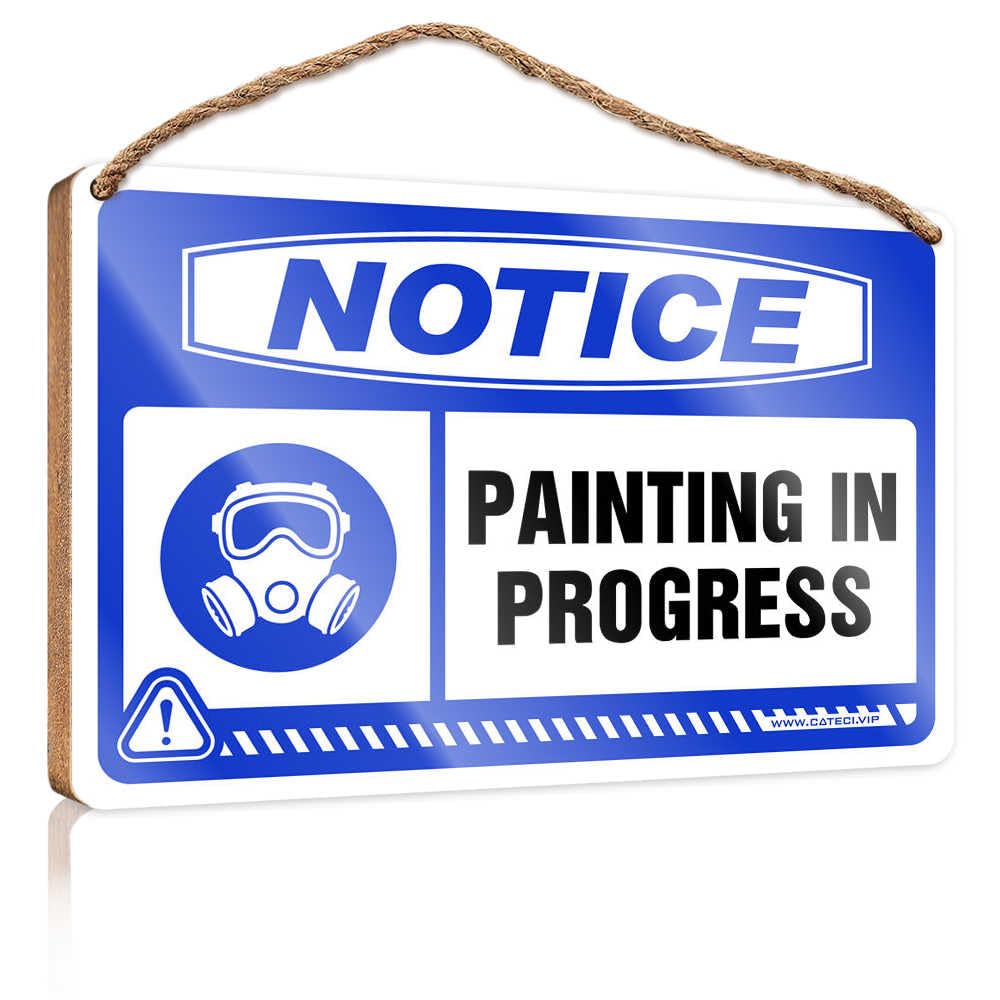 HMQW Fun Signs For Home Decor Notice Painting In Progress Wooden Sign Farmhouse Decor Signs Funny Bathroom Decor(23X35CM)