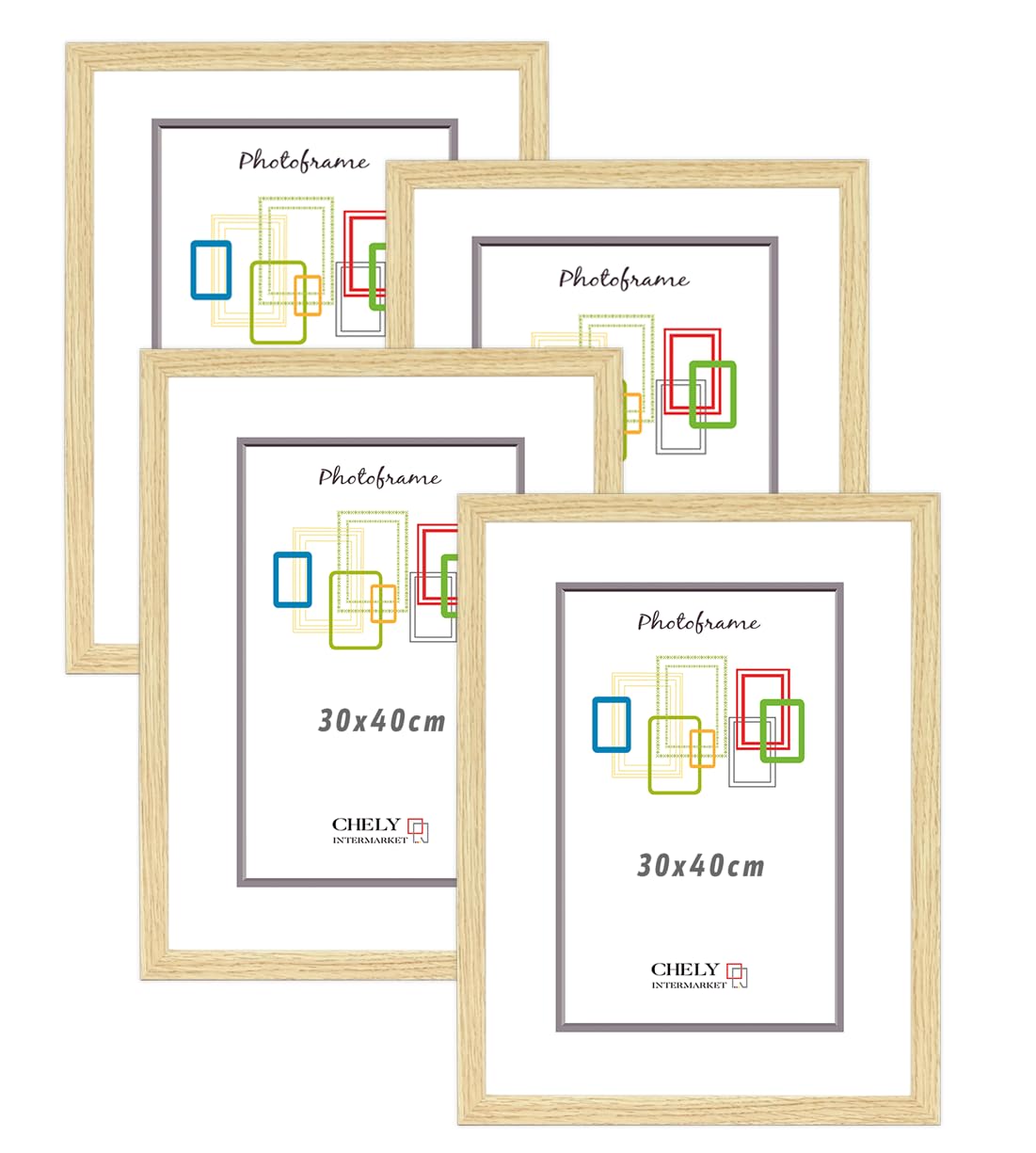 CHELY INTERMARKET Marco de Fotos 30x40cm (Haya) MOD-254 (Pack 4 uds) Ancho de moldura 2cm