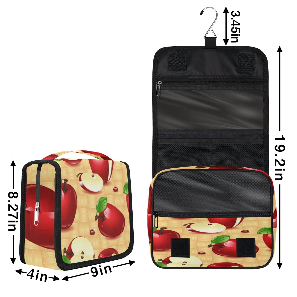 Jabłka Podróżna kosmetyczka Jabłka Wzór Owoce Mycie Torba Unisex Wiszące przybory toaletowe Kosmetyczka Organizer do makijażu, wielobarwny, Jeden rozmiar
