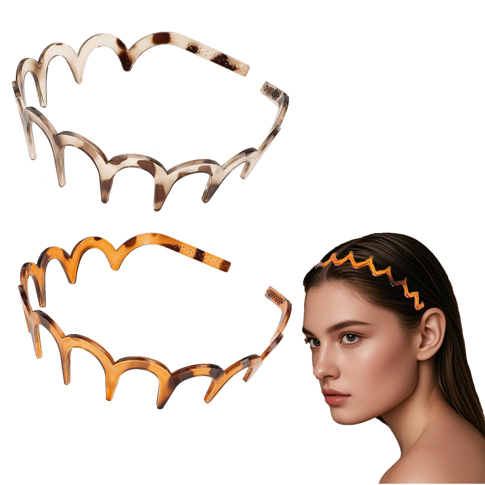 Flomiara 2 Pcs Zig Zag Headband for Women Girls Plastic Tooth & Comfort Wavy Hair Comb Headbands
