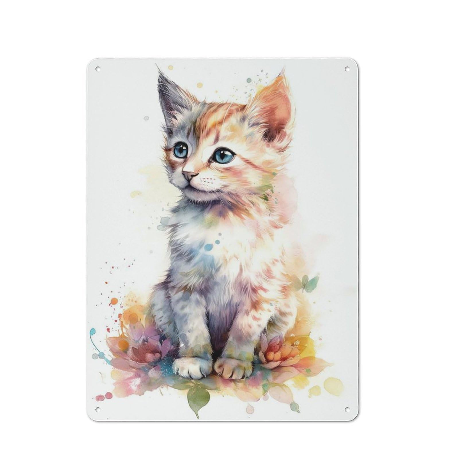 Junmoney Style-7 Tin Sign 40X30cm With Watercolor Manx Cat Kitten For Living Room Wall, Rustic Decor, For Living Room Decor Lovers