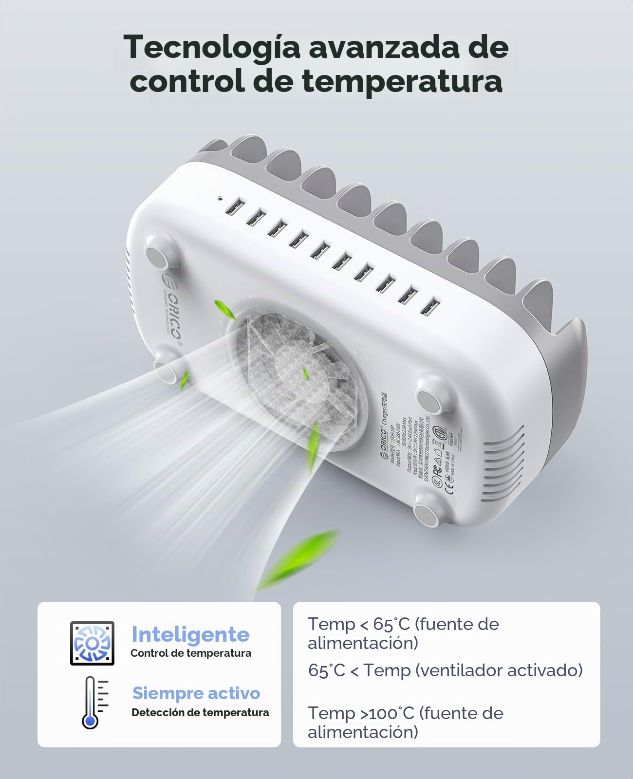 ORICO Estación de Carga 120W, 10 Puertos USB con 10 Cables, Blanco