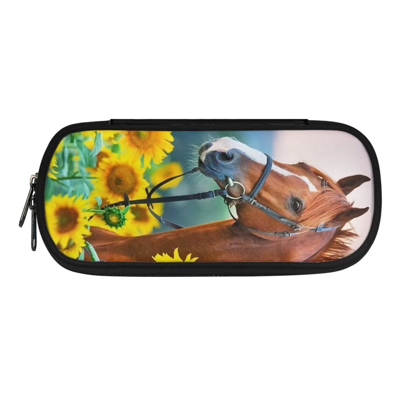 DISNIMO Sunflower Horse Pencil Case for Boys Girls Big Capacity Pencil Pouch Bag, Cute Large Canvas Pen Box with Zipper Office School Stationery Organizer