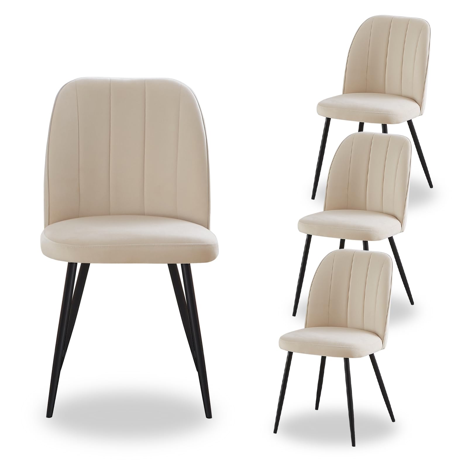 AINPECCA Set of 4 Velvet Dining chair Ergnomic Kitchen Chairs with Backrest Sturdy Matte Metal Legs Living Room Chairs Lounge Leisure(4, Beige)
