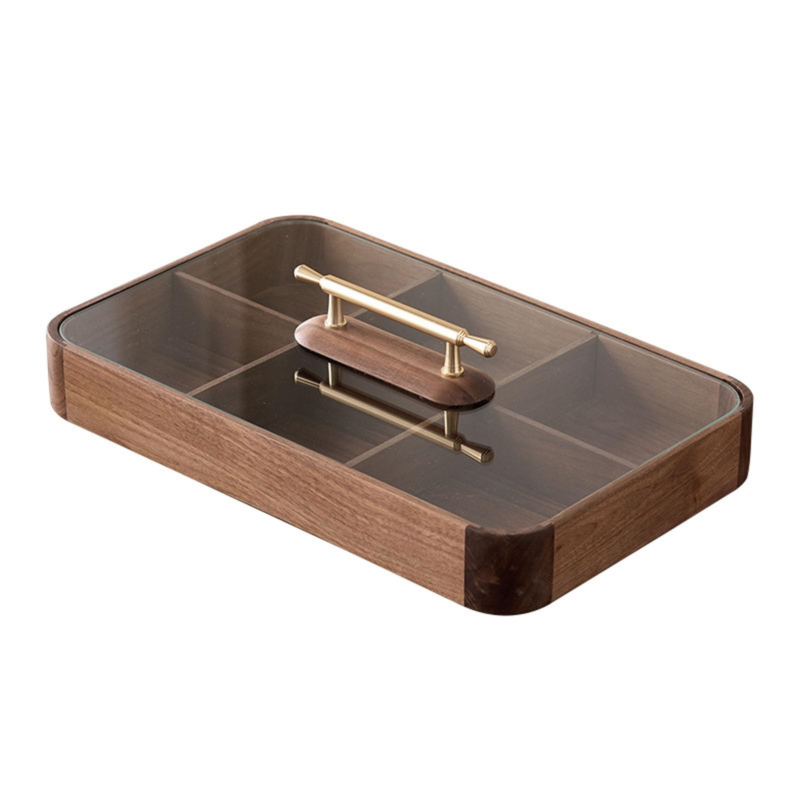 XYUERU Wooden Snack Tray with Lid,Divided Serving Tray 6 Compartments Candy,Handmade Dessert Serving Tray Food Storage Organizer for Chips Vegetables Nut Sweets(40x25cm)