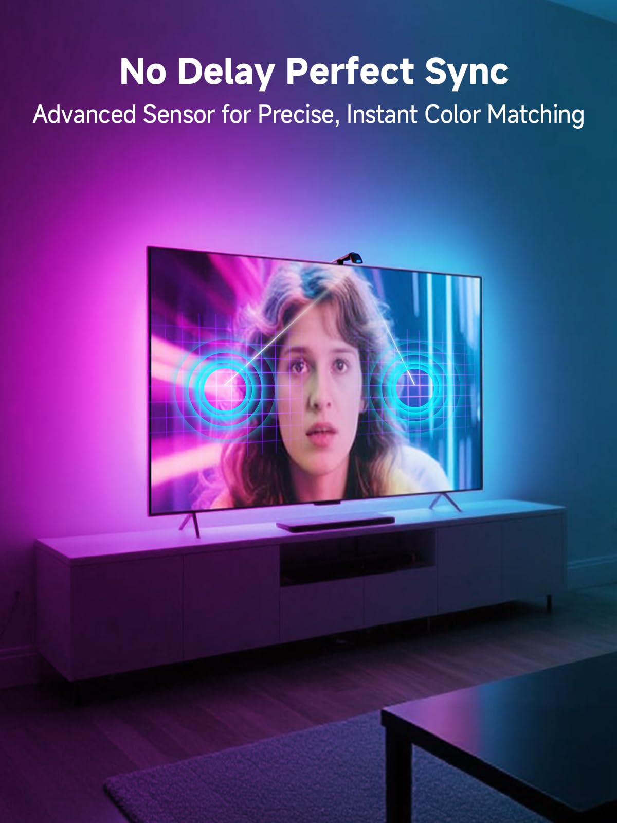 GIPOYENT - Retroiluminación LED para TV con cámara, luces RGB de 10.5 pies que cambian con 32-50 InTV, luz LED de sincronización de música con control de aplicación inteligente, tira de luz RGB que
