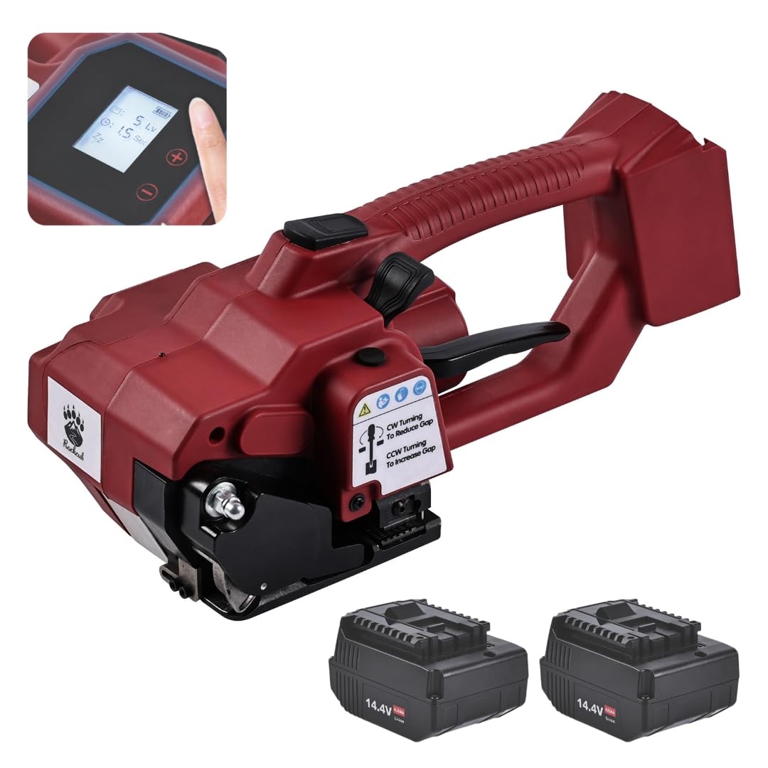 Electric Strapping Machine – 4,500N Tensioner, LCD Display, 4,000mAh Battery, Automatic Portable Banding Tool Kit for 1/2–5/8" PET/PP Straps, Pallet &