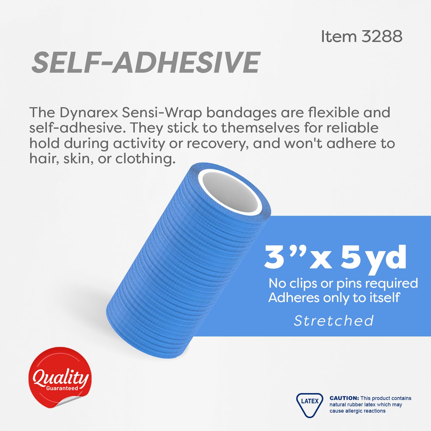Dynarex Sensi-Wrap Self-Adhesive Bandages, 24-Pack, 3" x 5 Yards, Dark Blue, Latex, Colored Elastic Cohesive Athletic Tape, Tattoo Grip & Vet Wrap