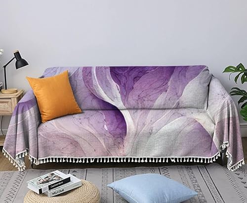 Fundas de sofá abstractas de lujo púrpura mármol textura de mármol hermosas fundas de sofá abstractas suaves con borlas para sofá, manta para