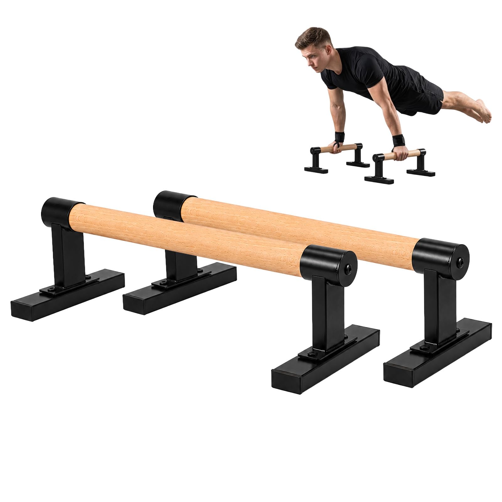 Calisthenics Parallettes aus Buchenholz Handstand und Liegestützgriffe 49x17x14 cm Rutschfest und Stabil für Zuhause und Outdoor Krafttraining